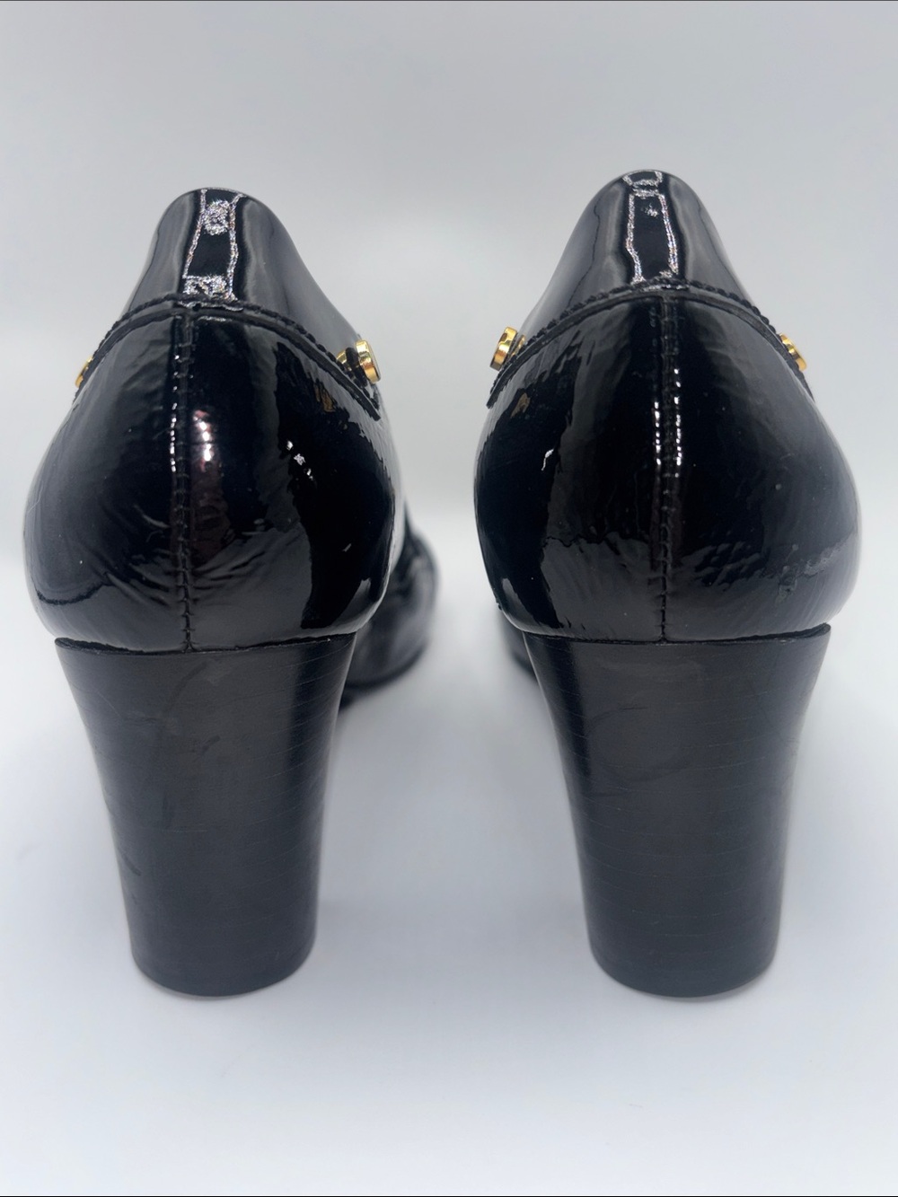 Tory Burch Black Patent Leather Pumps with Gold Buckle - Picture 4 of 10